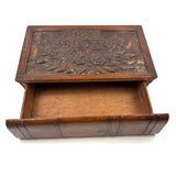 Like a Theorem Painting, 19th Century Hand-carved Book Shaped Box with Hand-carved Basket of Flowers