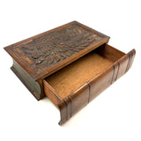 Like a Theorem Painting, 19th Century Hand-carved Book Shaped Box with Hand-carved Basket of Flowers