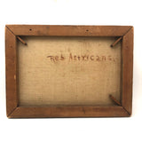 Red Astrican Apples Under Blue Sky, Old Folk Art Oil on Canvas