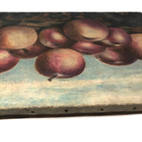 Red Astrican Apples Under Blue Sky, Old Folk Art Oil on Canvas