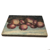 Red Astrican Apples Under Blue Sky, Old Folk Art Oil on Canvas