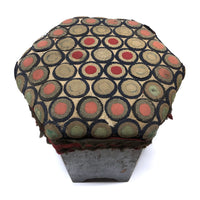Super Sweet, Well Worn Antique Wool-Penny-Rug-Covered Hexagonal Stool