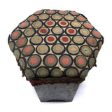 Super Sweet, Well Worn Antique Wool-Penny-Rug-Covered Hexagonal Stool