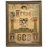 Amazing Late 19th Century Large Masonic Perforated Paper Embroidery, With Provenance