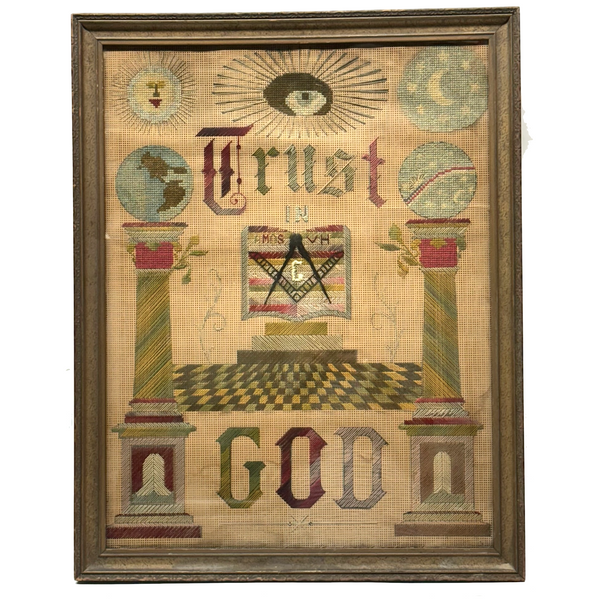 Amazing Late 19th Century Large Masonic Perforated Paper Embroidery, With Provenance