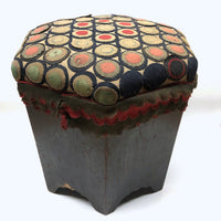 Super Sweet, Well Worn Antique Wool-Penny-Rug-Covered Hexagonal Stool