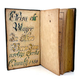 Glorious 1850 Pennsylvania German Fraktur Watercolor Bookplate with Pointing Hand, Berks County