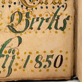 Glorious 1850 Pennsylvania German Fraktur Watercolor Bookplate with Pointing Hand, Berks County