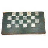 19th Century Original Surface Painted Folk Art Folding Game Board, Checks/Chess and Backgammon Inside