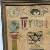 Amazing Late 19th Century Large Masonic Perforated Paper Embroidery, With Provenance