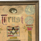 Amazing Late 19th Century Large Masonic Perforated Paper Embroidery, With Provenance