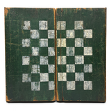 19th Century Original Surface Painted Folk Art Folding Game Board, Checks/Chess and Backgammon Inside