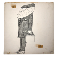 A Very Well Dressed Man, Ink on Board Vintage Illustration