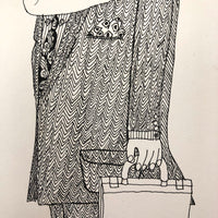 A Very Well Dressed Man, Ink on Board Vintage Illustration