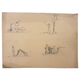 Chopping: Very Charming 19th Century Four Vignette Graphite Drawing