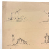 Chopping: Very Charming 19th Century Four Vignette Graphite Drawing