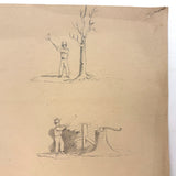 Chopping: Very Charming 19th Century Four Vignette Graphite Drawing