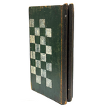 19th Century Original Surface Painted Folk Art Folding Game Board, Checks/Chess and Backgammon Inside