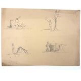 Chopping: Very Charming 19th Century Four Vignette Graphite Drawing