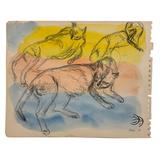 C. Betram Hartman (1882-1960) Three Cats, Gestural Graphite Drawing with Abstract Watercolor, c. 1940s