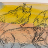 C. Betram Hartman (1882-1960) Three Cats, Gestural Graphite Drawing with Abstract Watercolor, c. 1940s