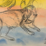 C. Betram Hartman (1882-1960) Three Cats, Gestural Graphite Drawing with Abstract Watercolor, c. 1940s