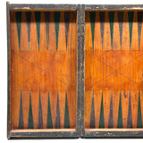 19th Century Original Surface Painted Folk Art Folding Game Board, Checks/Chess and Backgammon Inside