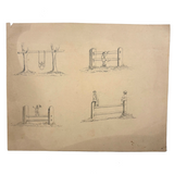 Balancing: Very Charming 19th Century Four Vignette Graphite Drawing