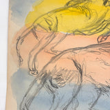C. Betram Hartman (1882-1960) Three Cats, Gestural Graphite Drawing with Abstract Watercolor, c. 1940s