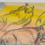 C. Betram Hartman (1882-1960) Three Cats, Gestural Graphite Drawing with Abstract Watercolor, c. 1940s