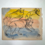 C. Betram Hartman (1882-1960) Three Cats, Gestural Graphite Drawing with Abstract Watercolor, c. 1940s