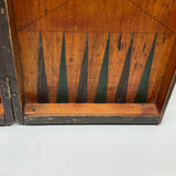 19th Century Original Surface Painted Folk Art Folding Game Board, Checks/Chess and Backgammon Inside