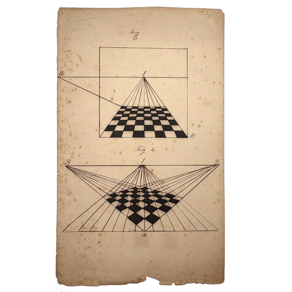Striking 19th Century Geometric Perspective Pair of Diagrams in Ultra Black Ink