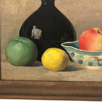 Elegant Mid Century Still Life, Oil on Board, Framed (with Portrait on Reverse)