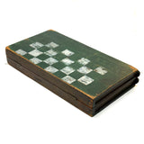 19th Century Original Surface Painted Folk Art Folding Game Board, Checks/Chess and Backgammon Inside