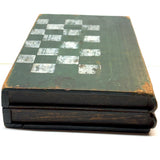 19th Century Original Surface Painted Folk Art Folding Game Board, Checks/Chess and Backgammon Inside