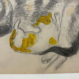 C. Betram Hartman (1882-1960) Mother Cat and Kitten, Graphite with Watercolor Drawing, 1948