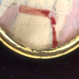 Very Naive Early 19th Century Folk Art Miniature Portrait of Girl with Coral Necklace (and Devil Horns!)