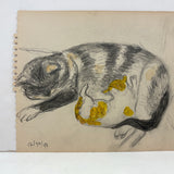 C. Betram Hartman (1882-1960) Mother Cat and Kitten, Graphite with Watercolor Drawing, 1948