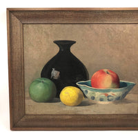 Elegant Mid Century Still Life, Oil on Board, Framed (with Portrait on Reverse)