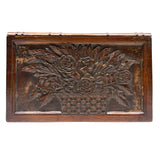 Like a Theorem Painting, 19th Century Hand-carved Book Shaped Box with Hand-carved Basket of Flowers
