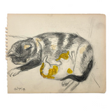 C. Betram Hartman (1882-1960) Mother Cat and Kitten, Graphite with Watercolor Drawing, 1948