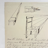 Seat Too Large, Seat Too Long, Lovely 19th Century Black Ink Perspective Drawing of a Chair
