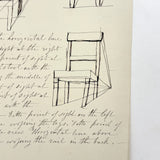 Seat Too Large, Seat Too Long, Lovely 19th Century Black Ink Perspective Drawing of a Chair