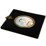 Very Naive Early 19th Century Folk Art Miniature Portrait of Girl with Coral Necklace (and Devil Horns!)