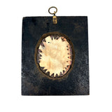 Very Naive Early 19th Century Folk Art Miniature Portrait of Girl with Coral Necklace (and Devil Horns!)