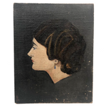 Striking Oil on Board Portrait of Woman in Profile with Blue Earring