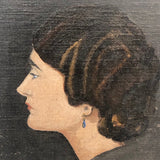 Striking Oil on Board Portrait of Woman in Profile with Blue Earring
