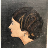 Striking Oil on Board Portrait of Woman in Profile with Blue Earring