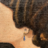Striking Oil on Board Portrait of Woman in Profile with Blue Earring